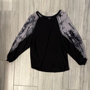 Stylish Black and Gray Tie-Dye Long Sleeve Top